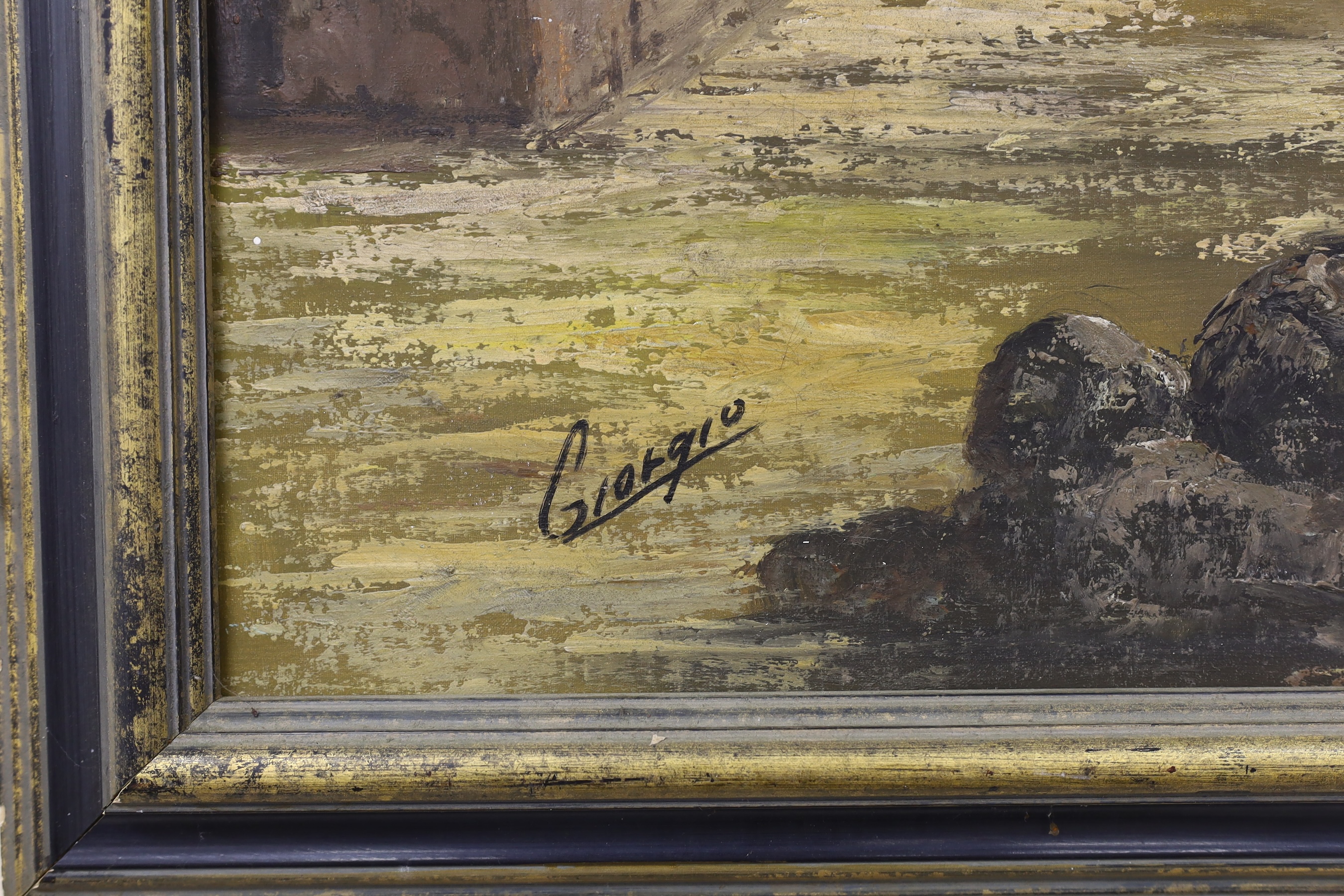 Giorgio, oil on canvas, Italian coastal landscape, signed, 59 x 120cm